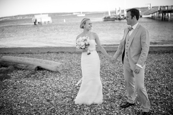 Bride and Groom on Beach by Sea Studio