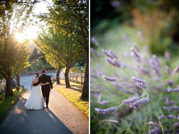 Lavender and bride and groom at sunset